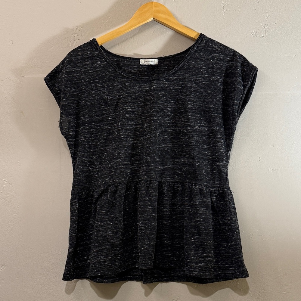 Max Studio Black Short Sleeve Peplum Top